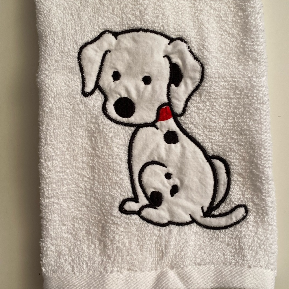 Dalmatian bathroom, hand, towel embroidered made to order